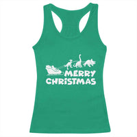 Funny Xmas Dinosaur Racerback Tank Top Merry Christmas Dino Santa's Sleigh - Wonder Print Shop