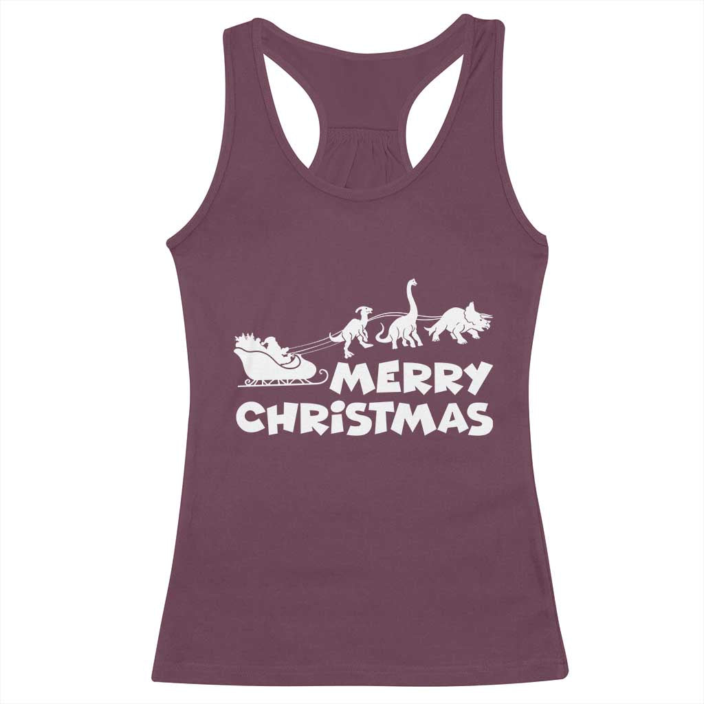 Funny Xmas Dinosaur Racerback Tank Top Merry Christmas Dino Santa's Sleigh - Wonder Print Shop