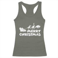 Funny Xmas Dinosaur Racerback Tank Top Merry Christmas Dino Santa's Sleigh - Wonder Print Shop