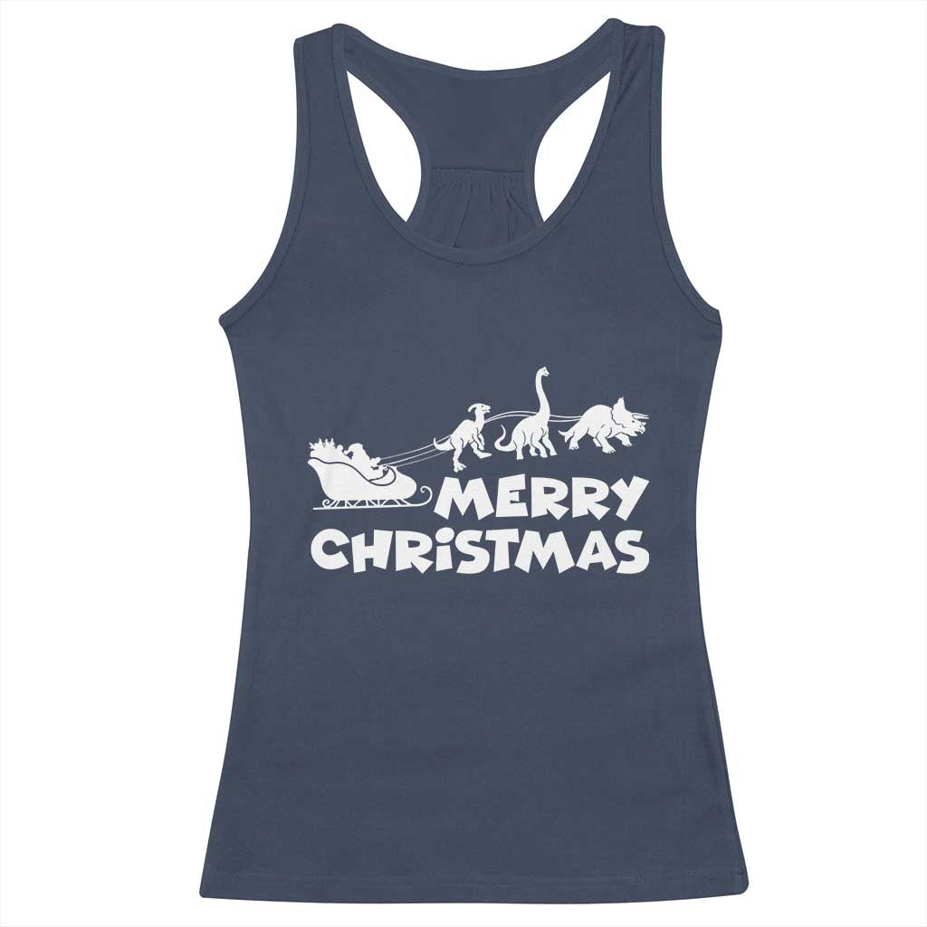 Funny Xmas Dinosaur Racerback Tank Top Merry Christmas Dino Santa's Sleigh - Wonder Print Shop