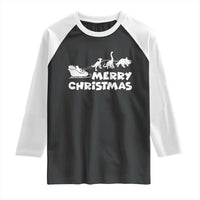 Funny Xmas Dinosaur Raglan Shirt Merry Christmas Dino Santa's Sleigh - Wonder Print Shop