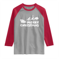 Funny Xmas Dinosaur Raglan Shirt Merry Christmas Dino Santa's Sleigh - Wonder Print Shop