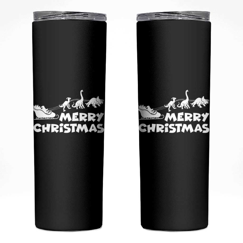 Funny Xmas Dinosaur Skinny Tumbler Merry Christmas Dino Santa's Sleigh - Wonder Print Shop