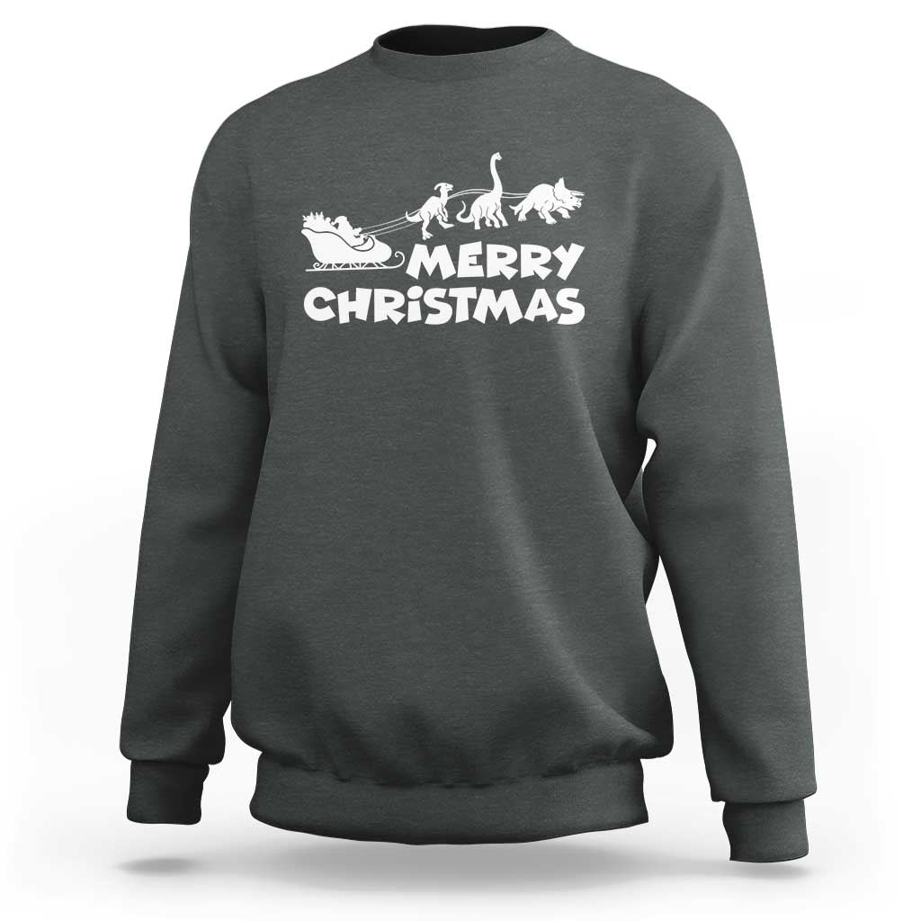 Funny Xmas Dinosaur Sweatshirt Merry Christmas Dino Santa's Sleigh - Wonder Print Shop