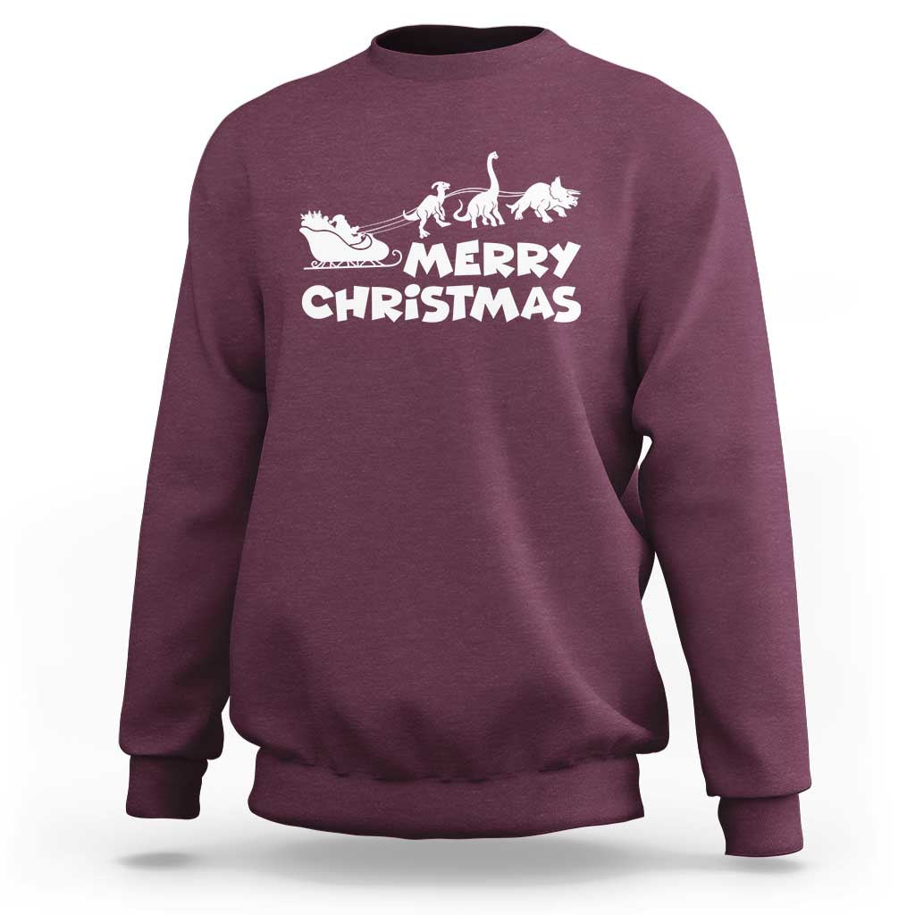 Funny Xmas Dinosaur Sweatshirt Merry Christmas Dino Santa's Sleigh - Wonder Print Shop