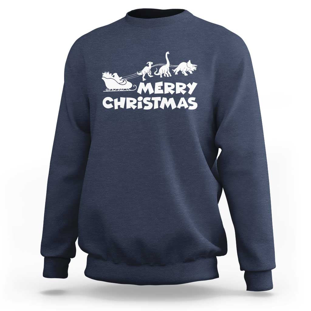 Funny Xmas Dinosaur Sweatshirt Merry Christmas Dino Santa's Sleigh - Wonder Print Shop