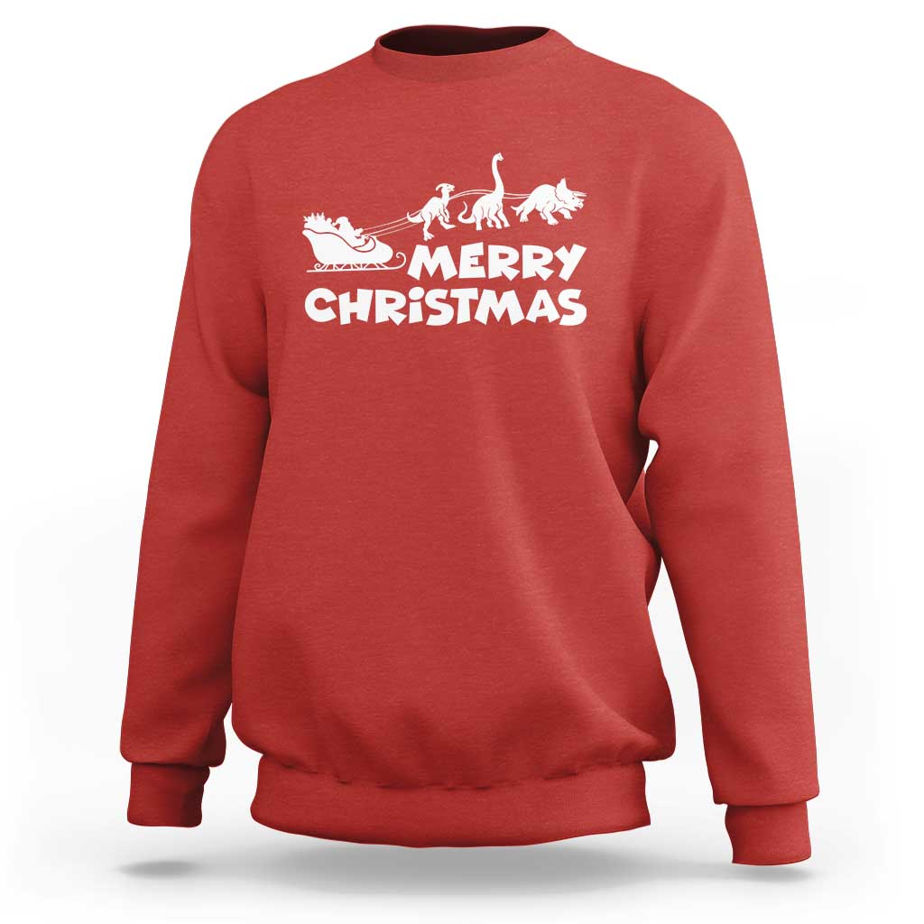 Funny Xmas Dinosaur Sweatshirt Merry Christmas Dino Santa's Sleigh - Wonder Print Shop
