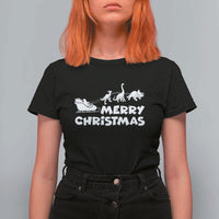 Funny Xmas Dinosaur T Shirt For Women Merry Christmas Dino Santa's Sleigh - Wonder Print Shop