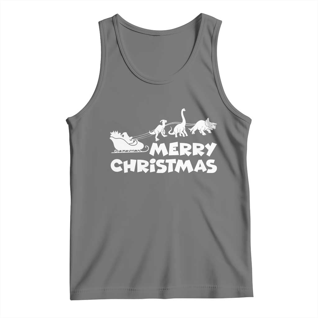 Funny Xmas Dinosaur Tank Top Merry Christmas Dino Santa's Sleigh - Wonder Print Shop