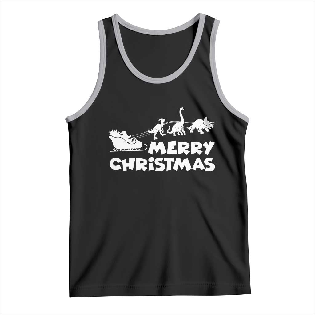 Funny Xmas Dinosaur Tank Top Merry Christmas Dino Santa's Sleigh - Wonder Print Shop