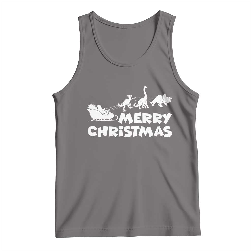 Funny Xmas Dinosaur Tank Top Merry Christmas Dino Santa's Sleigh - Wonder Print Shop