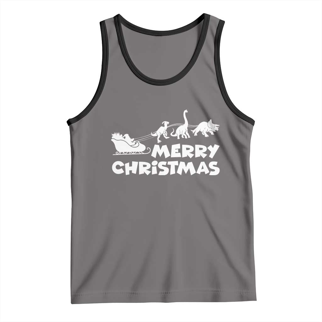 Funny Xmas Dinosaur Tank Top Merry Christmas Dino Santa's Sleigh - Wonder Print Shop