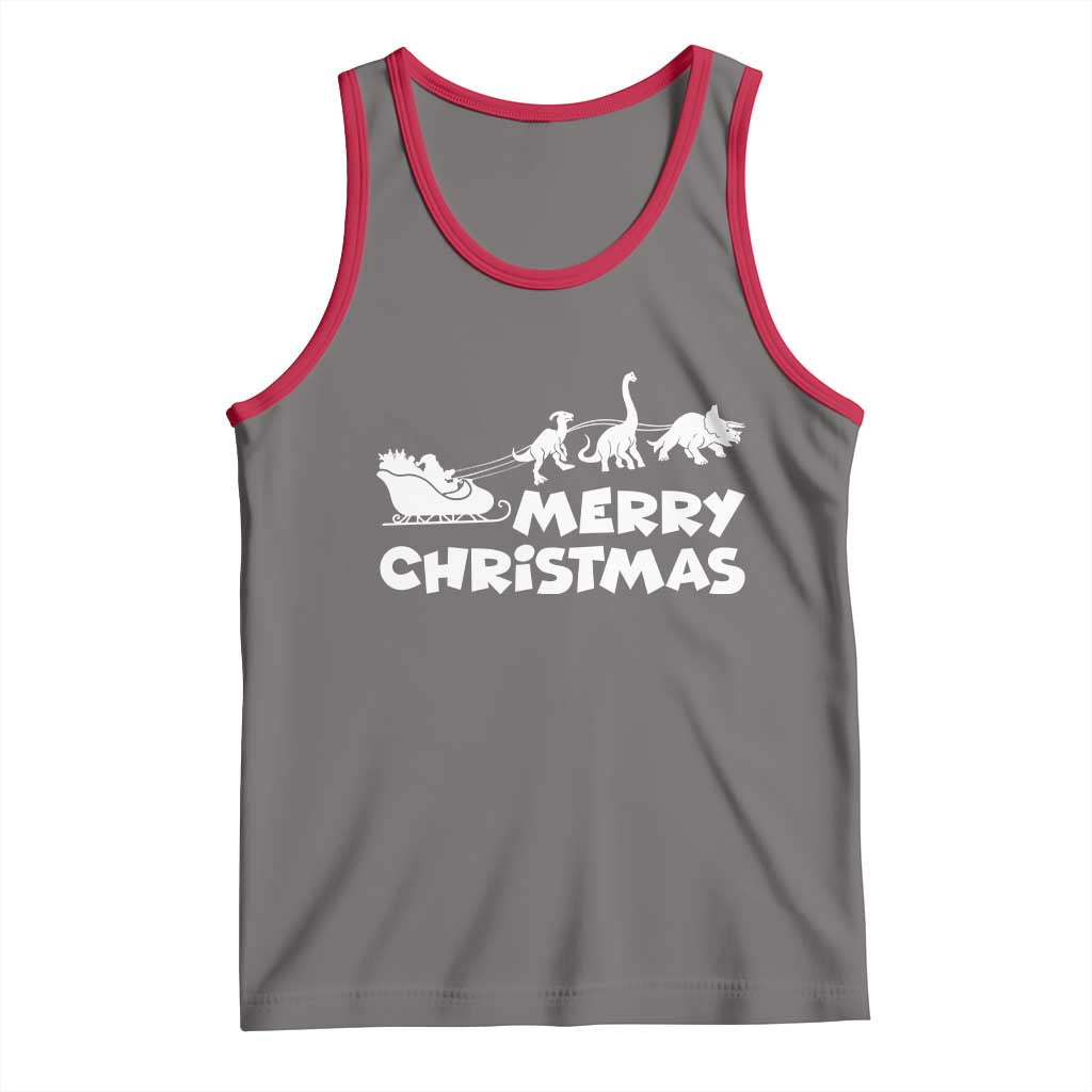 Funny Xmas Dinosaur Tank Top Merry Christmas Dino Santa's Sleigh - Wonder Print Shop