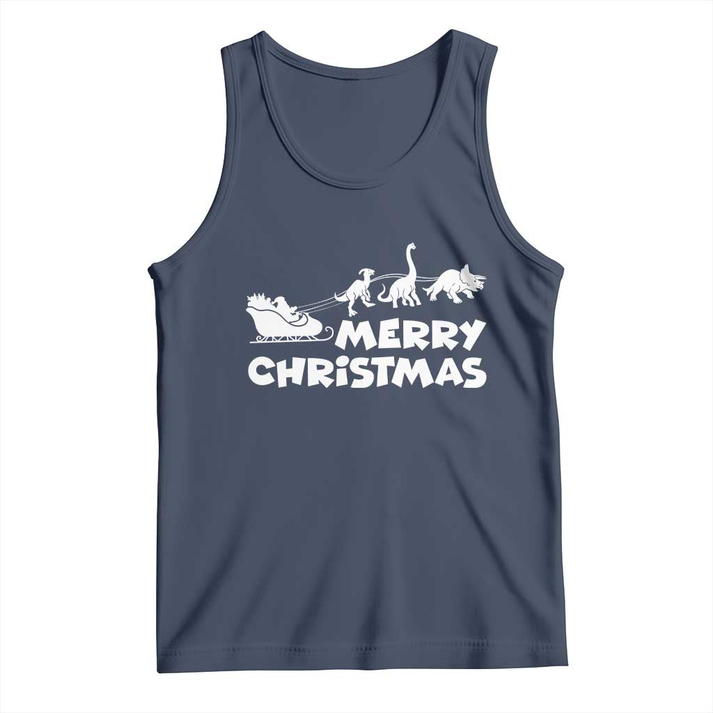 Funny Xmas Dinosaur Tank Top Merry Christmas Dino Santa's Sleigh - Wonder Print Shop