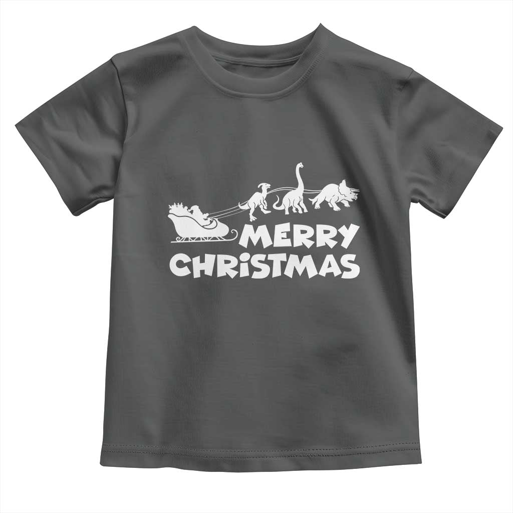 Funny Xmas Dinosaur Toddler T Shirt Merry Christmas Dino Santa's Sleigh - Wonder Print Shop