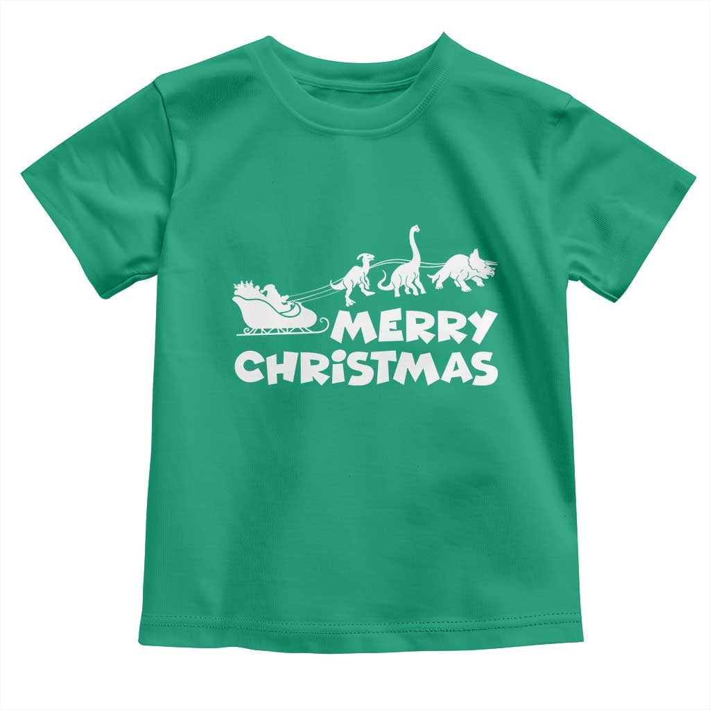 Funny Xmas Dinosaur Toddler T Shirt Merry Christmas Dino Santa's Sleigh - Wonder Print Shop