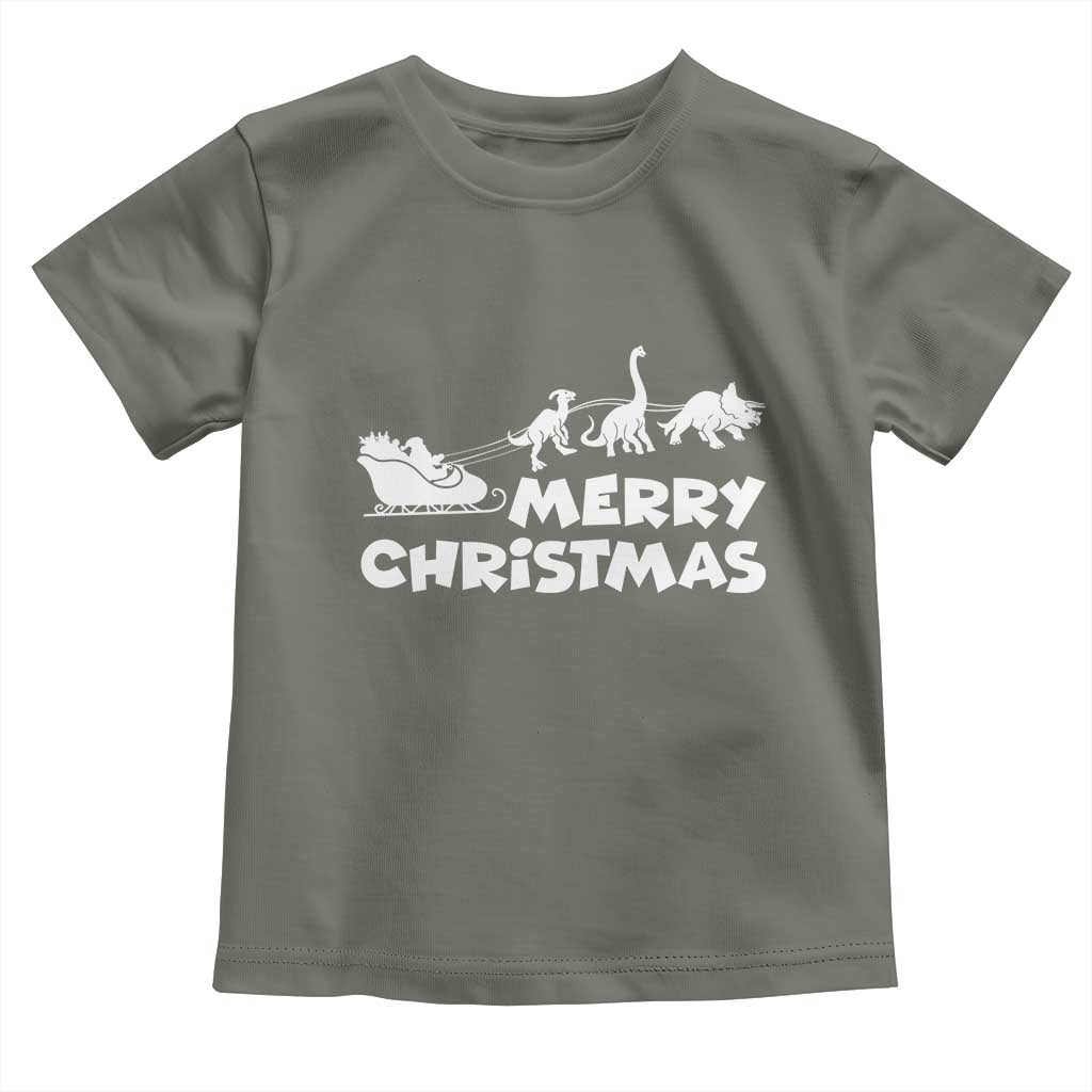 Funny Xmas Dinosaur Toddler T Shirt Merry Christmas Dino Santa's Sleigh - Wonder Print Shop