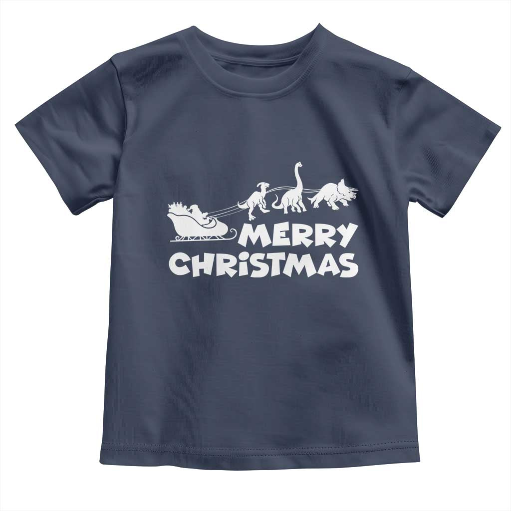 Funny Xmas Dinosaur Toddler T Shirt Merry Christmas Dino Santa's Sleigh - Wonder Print Shop