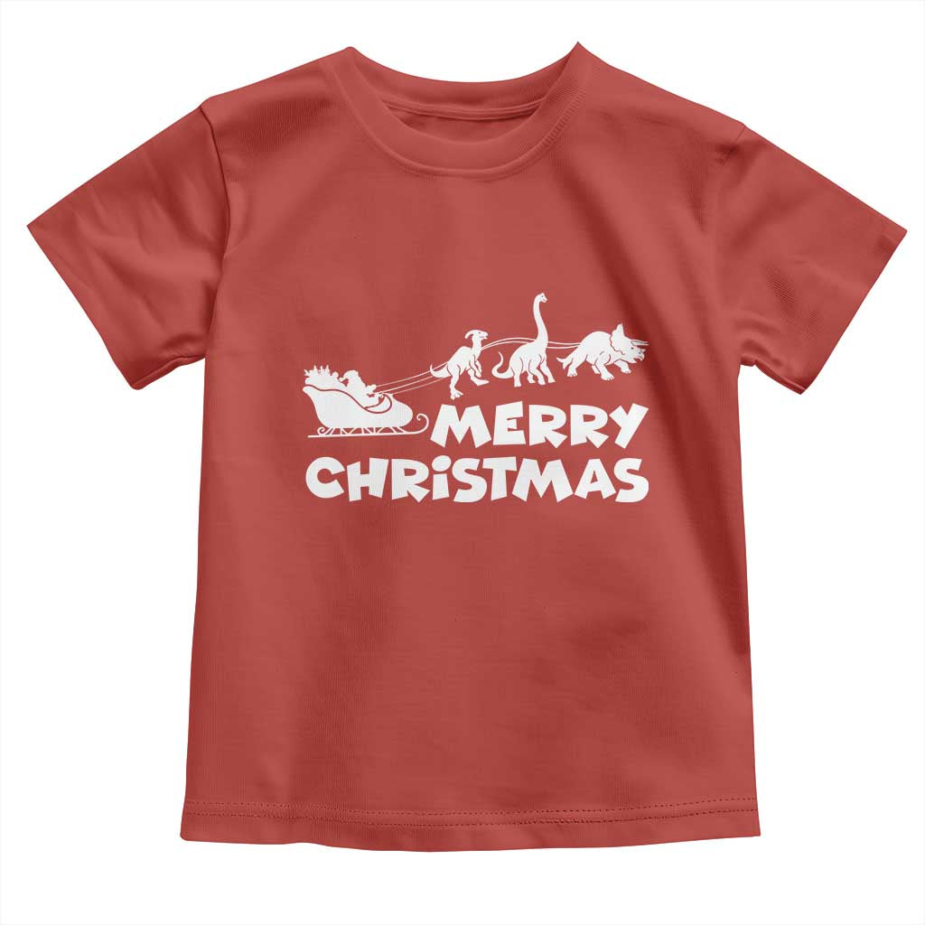 Funny Xmas Dinosaur Toddler T Shirt Merry Christmas Dino Santa's Sleigh - Wonder Print Shop