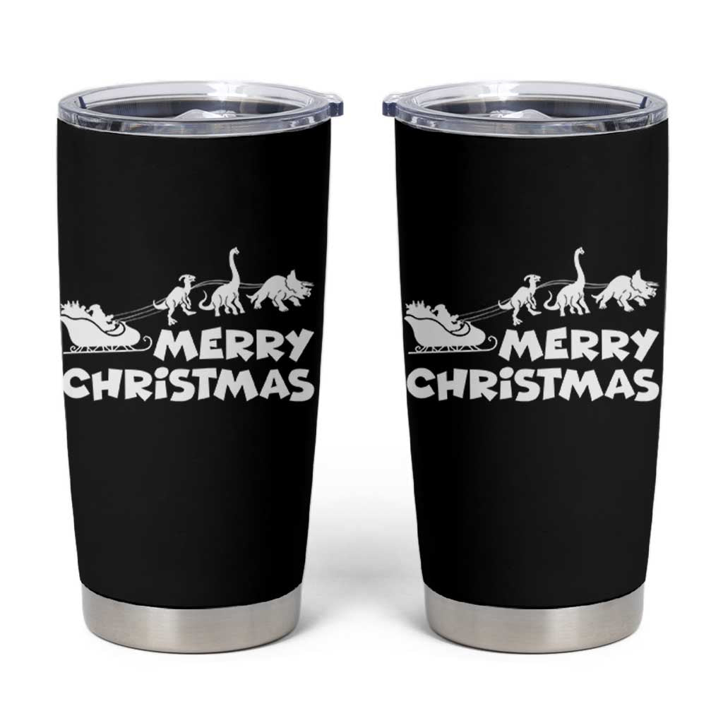 Funny Xmas Dinosaur Tumbler Cup Merry Christmas Dino Santa's Sleigh - Wonder Print Shop