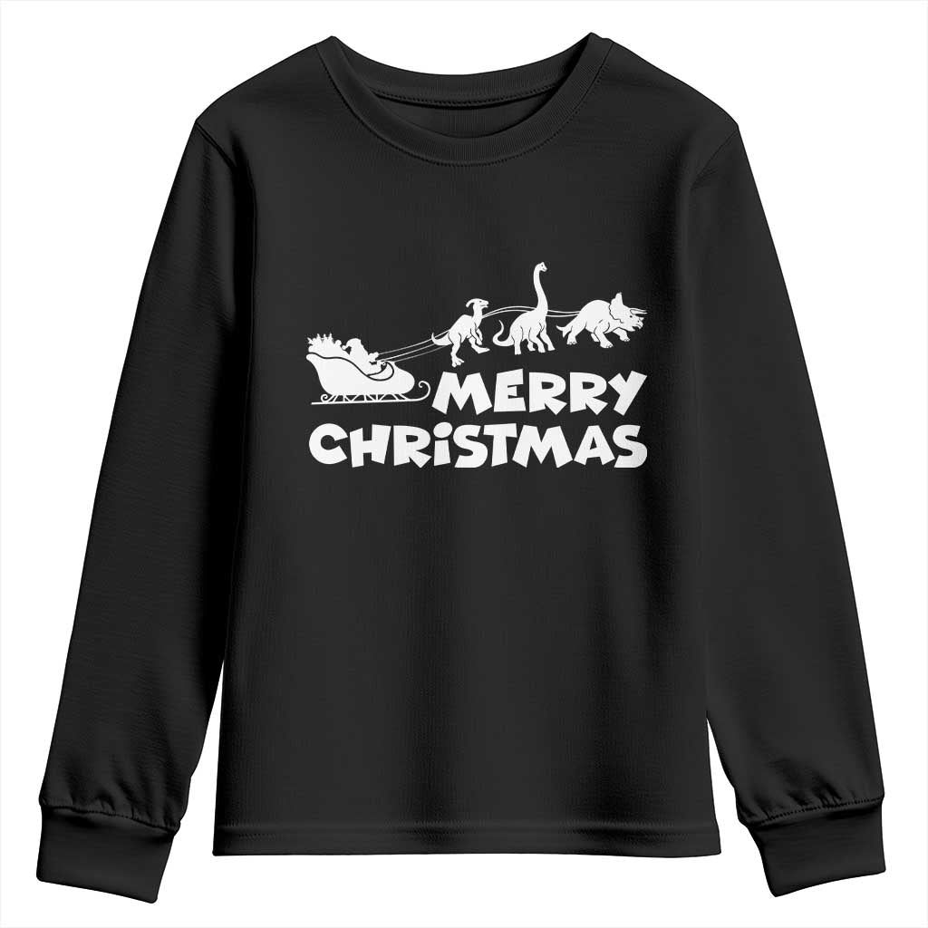 Funny Xmas Dinosaur Youth Sweatshirt Merry Christmas Dino Santa's Sleigh - Wonder Print Shop