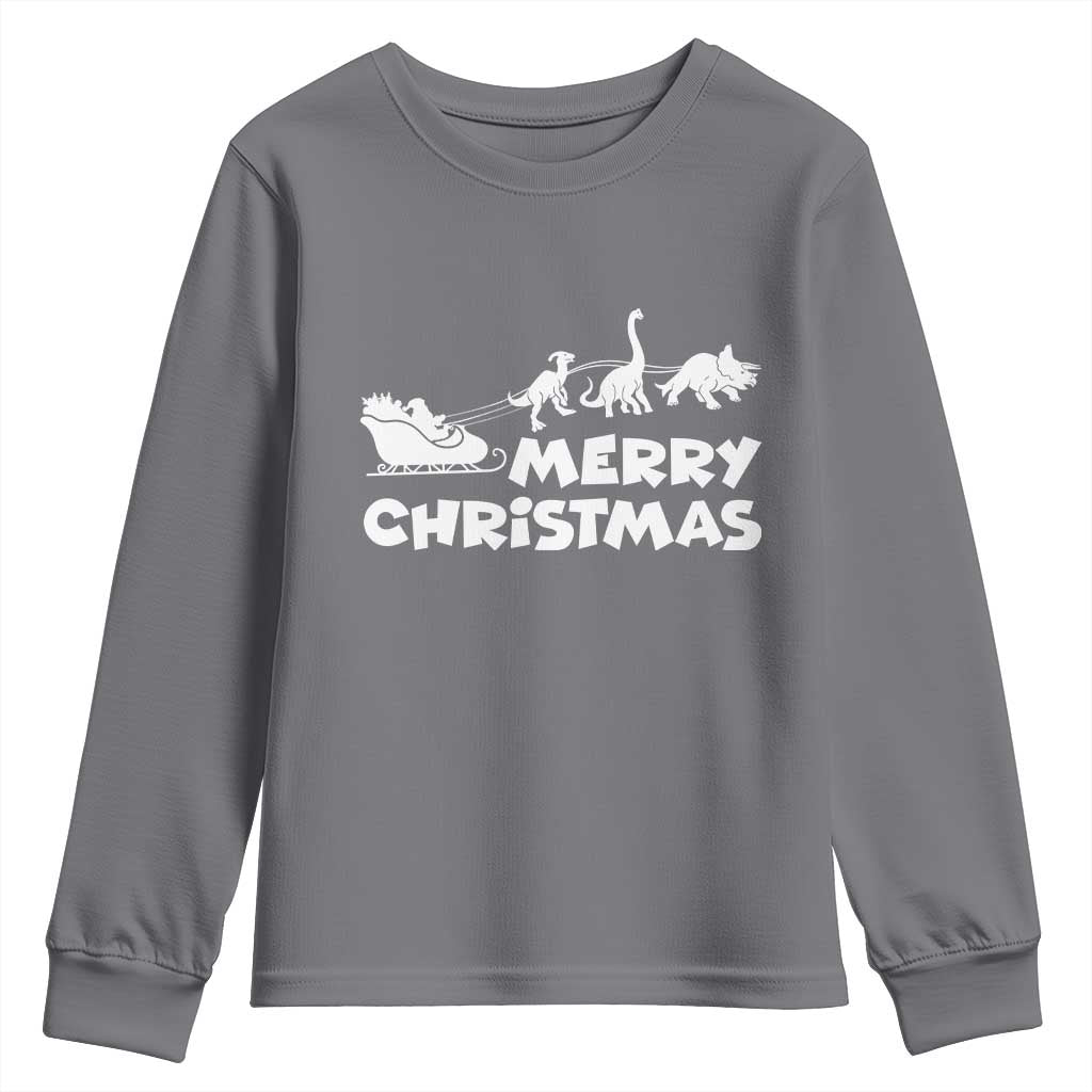 Funny Xmas Dinosaur Youth Sweatshirt Merry Christmas Dino Santa's Sleigh - Wonder Print Shop