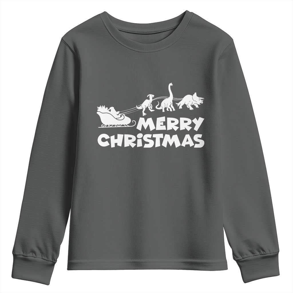 Funny Xmas Dinosaur Youth Sweatshirt Merry Christmas Dino Santa's Sleigh - Wonder Print Shop