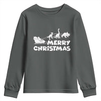 Funny Xmas Dinosaur Youth Sweatshirt Merry Christmas Dino Santa's Sleigh - Wonder Print Shop