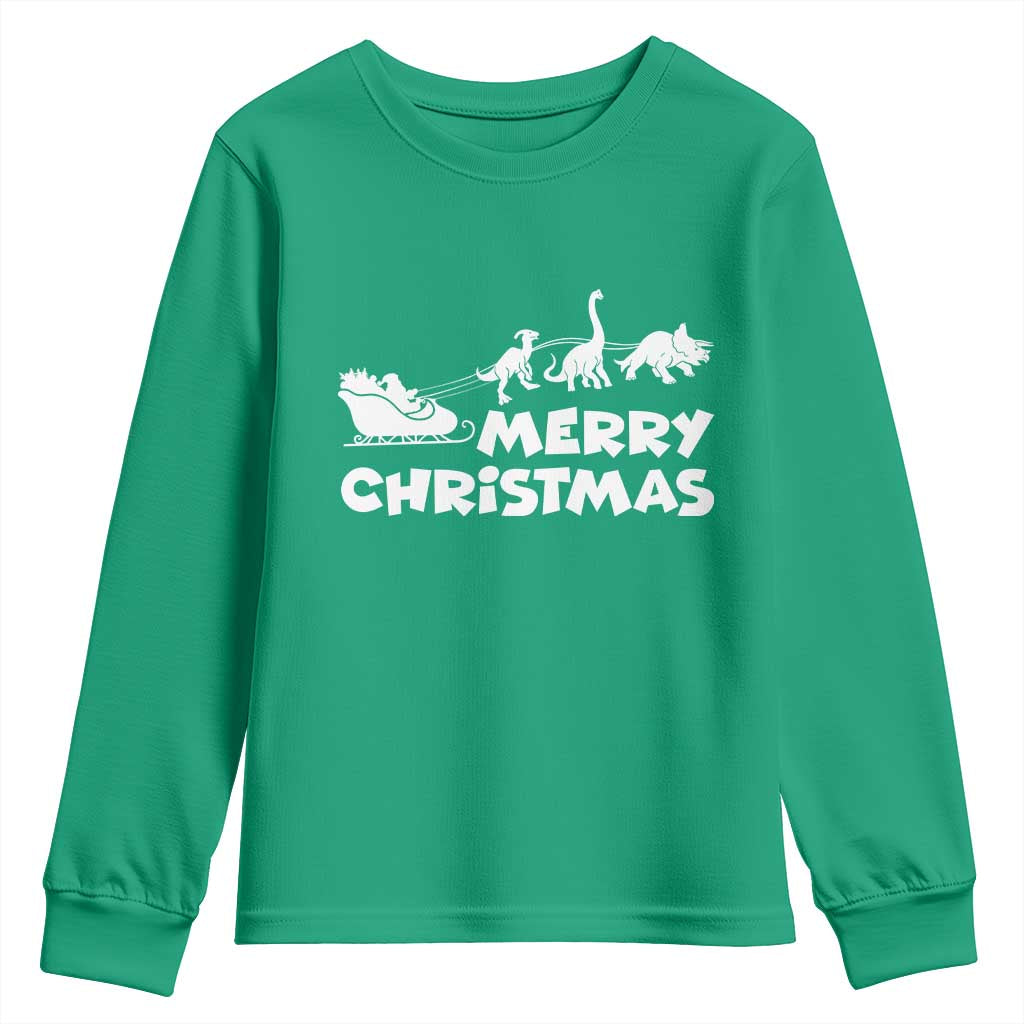 Funny Xmas Dinosaur Youth Sweatshirt Merry Christmas Dino Santa's Sleigh - Wonder Print Shop