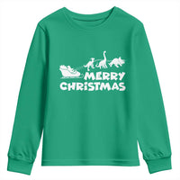 Funny Xmas Dinosaur Youth Sweatshirt Merry Christmas Dino Santa's Sleigh - Wonder Print Shop
