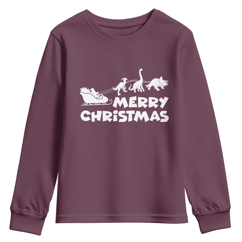 Funny Xmas Dinosaur Youth Sweatshirt Merry Christmas Dino Santa's Sleigh - Wonder Print Shop