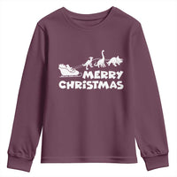 Funny Xmas Dinosaur Youth Sweatshirt Merry Christmas Dino Santa's Sleigh - Wonder Print Shop