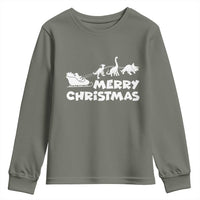 Funny Xmas Dinosaur Youth Sweatshirt Merry Christmas Dino Santa's Sleigh - Wonder Print Shop