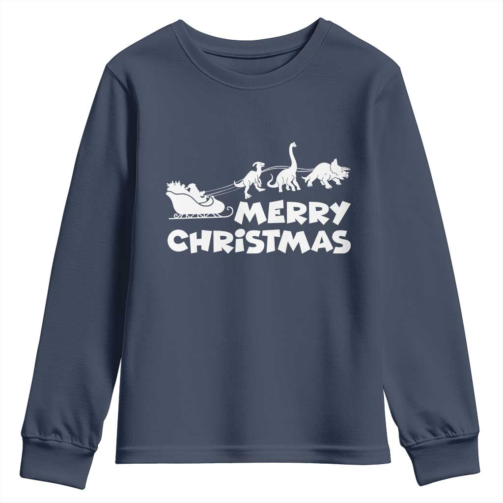 Funny Xmas Dinosaur Youth Sweatshirt Merry Christmas Dino Santa's Sleigh - Wonder Print Shop