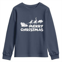 Funny Xmas Dinosaur Youth Sweatshirt Merry Christmas Dino Santa's Sleigh - Wonder Print Shop