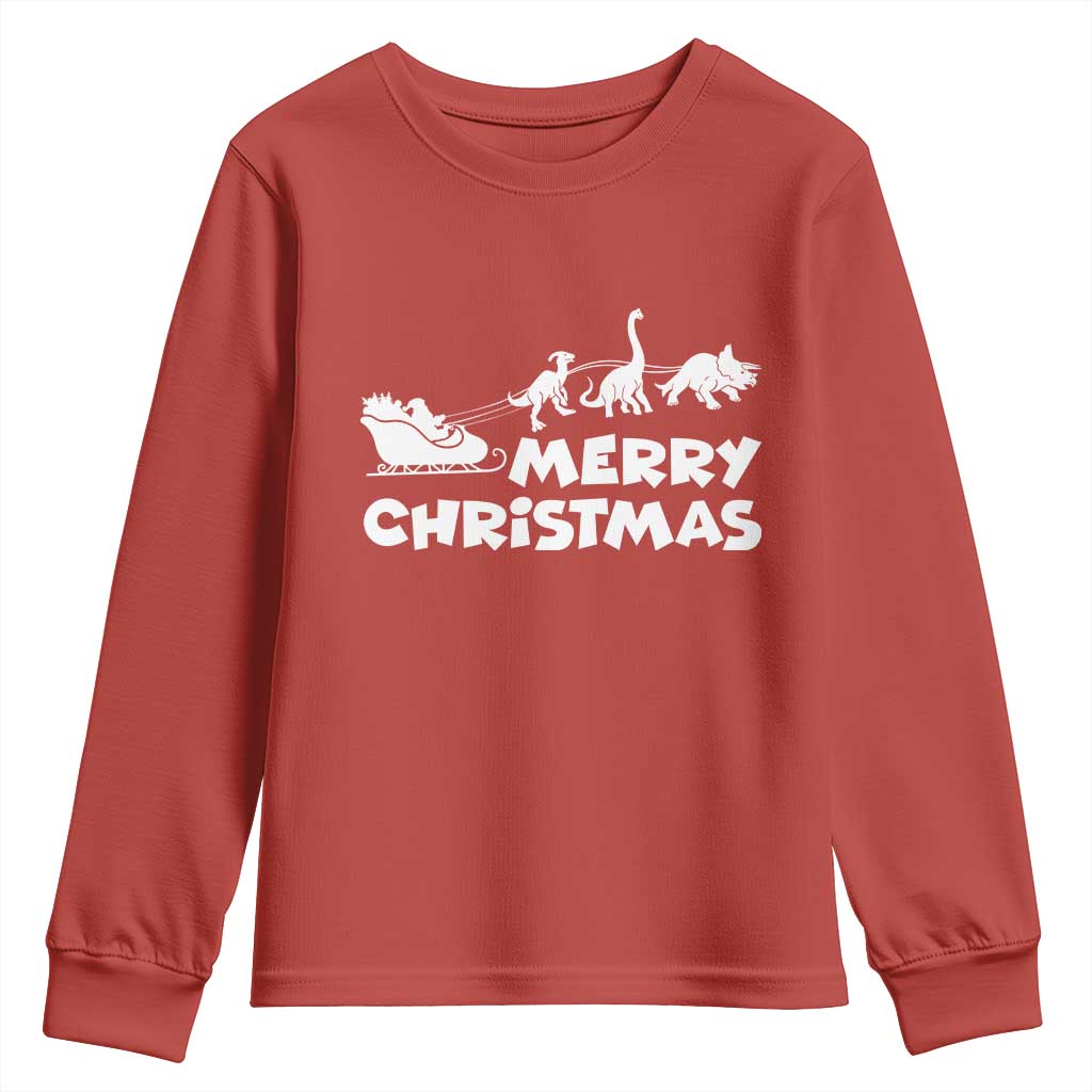 Funny Xmas Dinosaur Youth Sweatshirt Merry Christmas Dino Santa's Sleigh - Wonder Print Shop