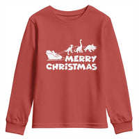 Funny Xmas Dinosaur Youth Sweatshirt Merry Christmas Dino Santa's Sleigh - Wonder Print Shop