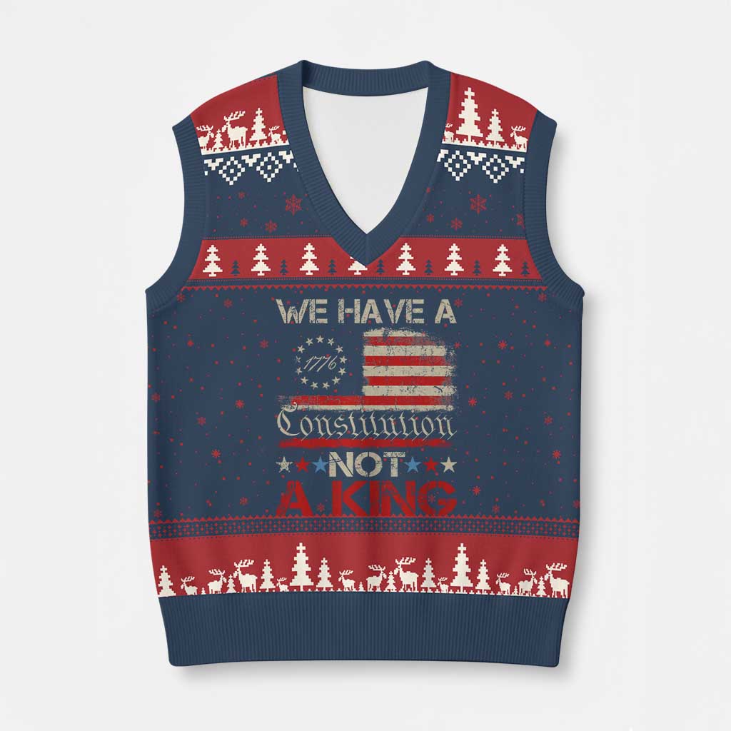 We Have A Constitution Not A King V-Neck Knit Sweater Vest No Kings in America Betsy Ross Flag - Wonder Print Shop