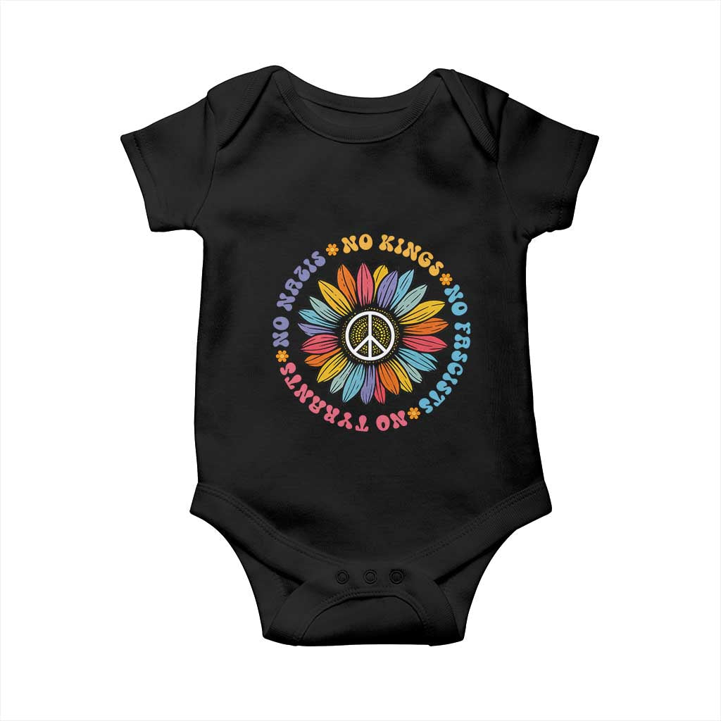 No Kings No Fascists No Tyrants No Nazis Baby Onesie Peace Floral Sunflower - Wonder Print Shop