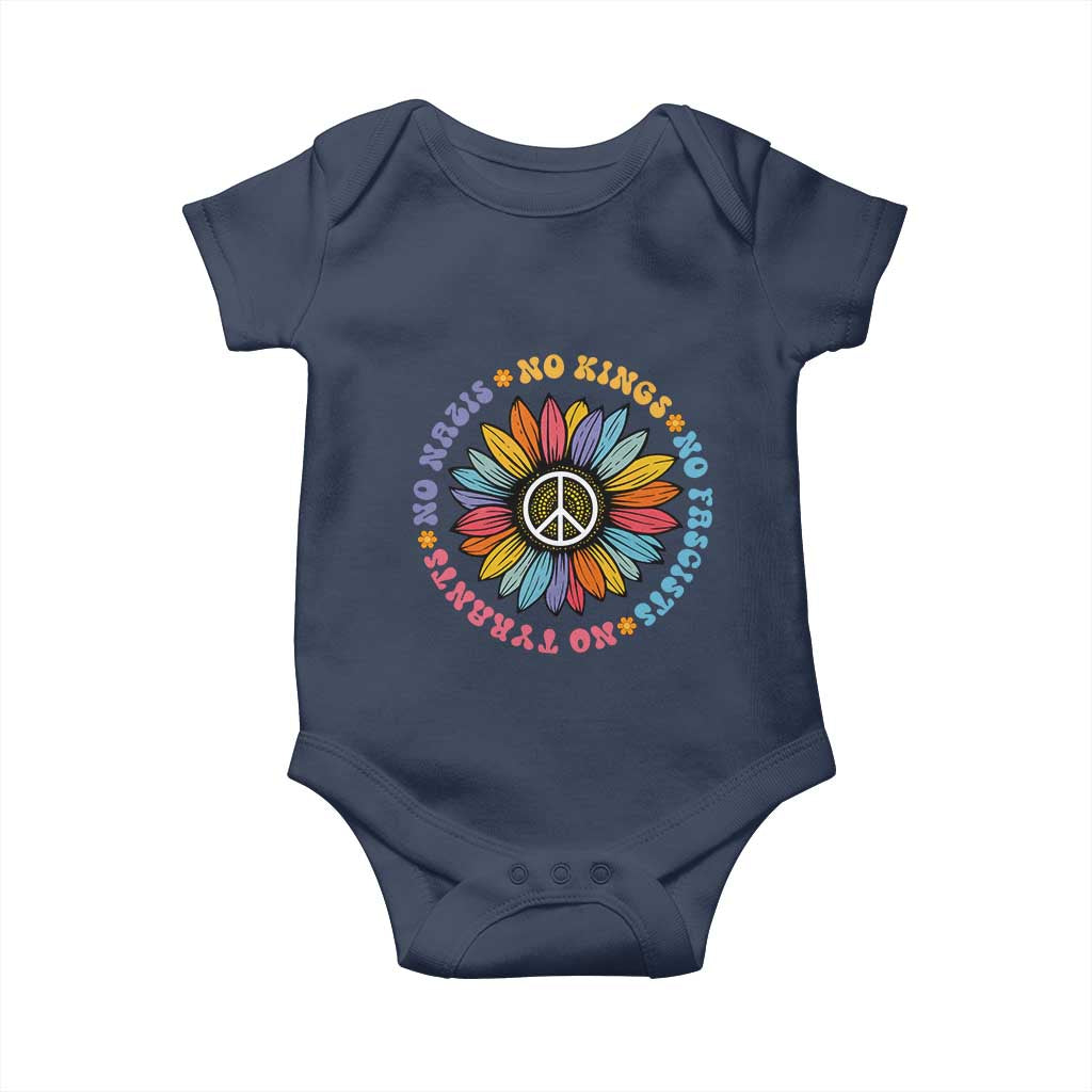 No Kings No Fascists No Tyrants No Nazis Baby Onesie Peace Floral Sunflower - Wonder Print Shop