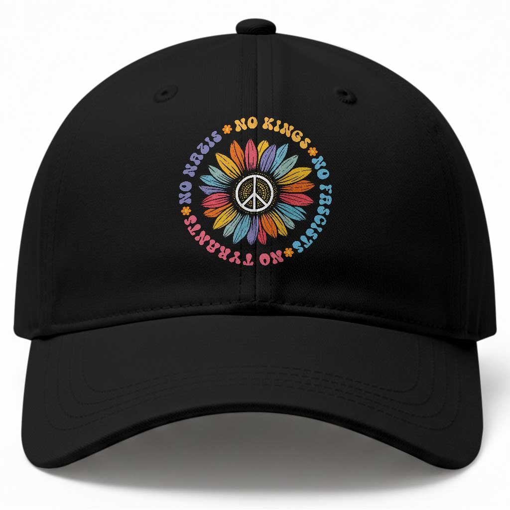 No Kings No Fascists No Tyrants No Nazis Baseball Cap Peace Floral Sunflower