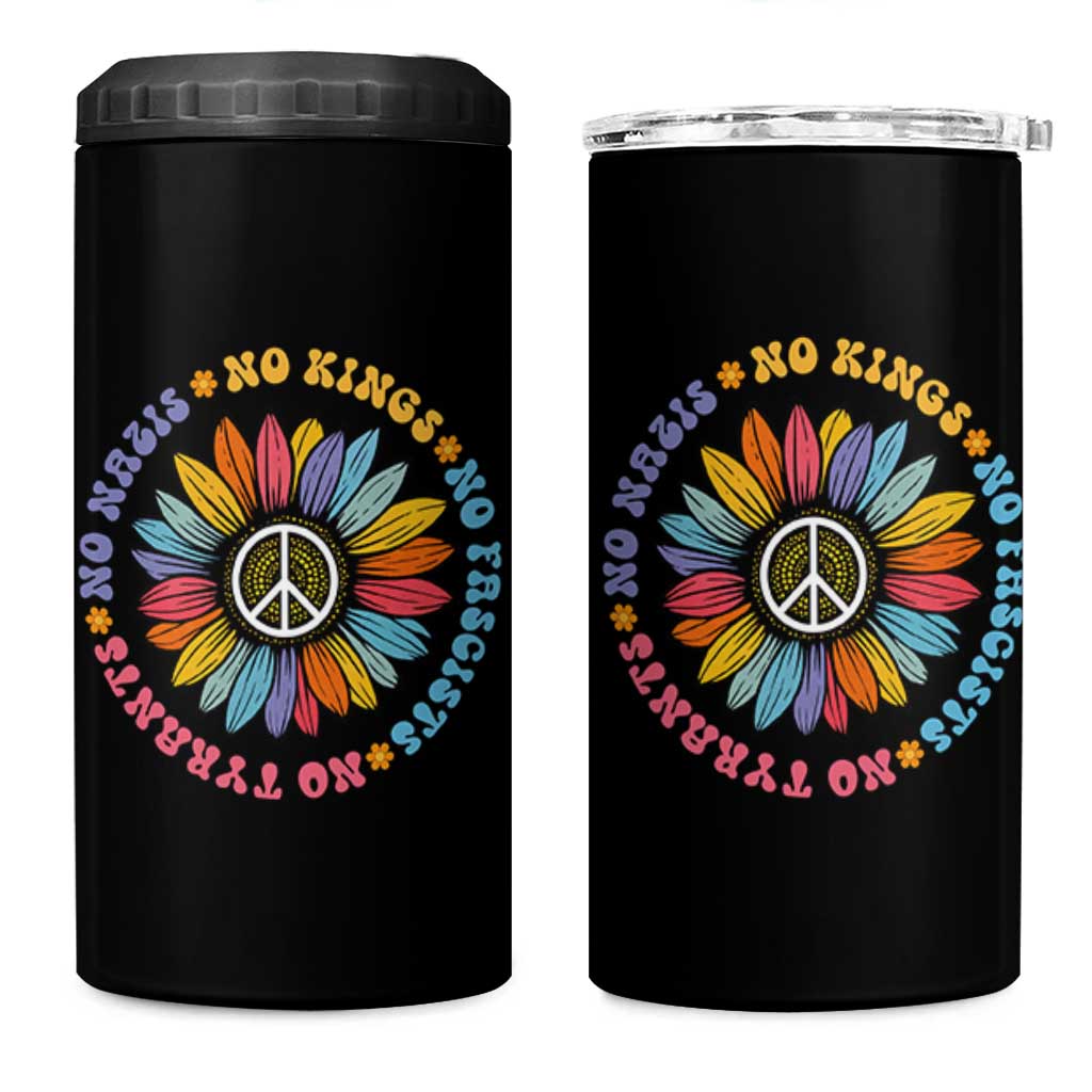 No Kings No Fascists No Tyrants No Nazis 4 in 1 Can Cooler Tumbler Peace Floral Sunflower - Wonder Print Shop