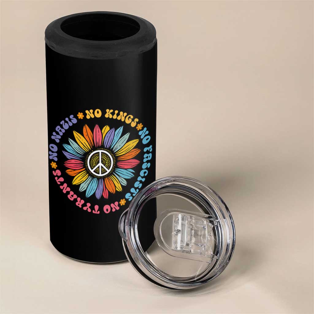 No Kings No Fascists No Tyrants No Nazis 4 in 1 Can Cooler Tumbler Peace Floral Sunflower - Wonder Print Shop