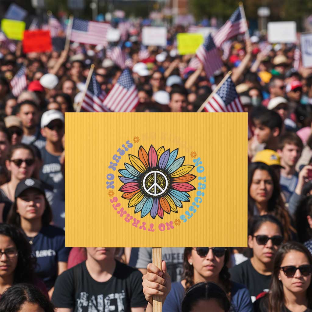 No Kings No Fascists No Tyrants No Nazis Protest Sign Peace Floral Sunflower - Wonder Print Shop