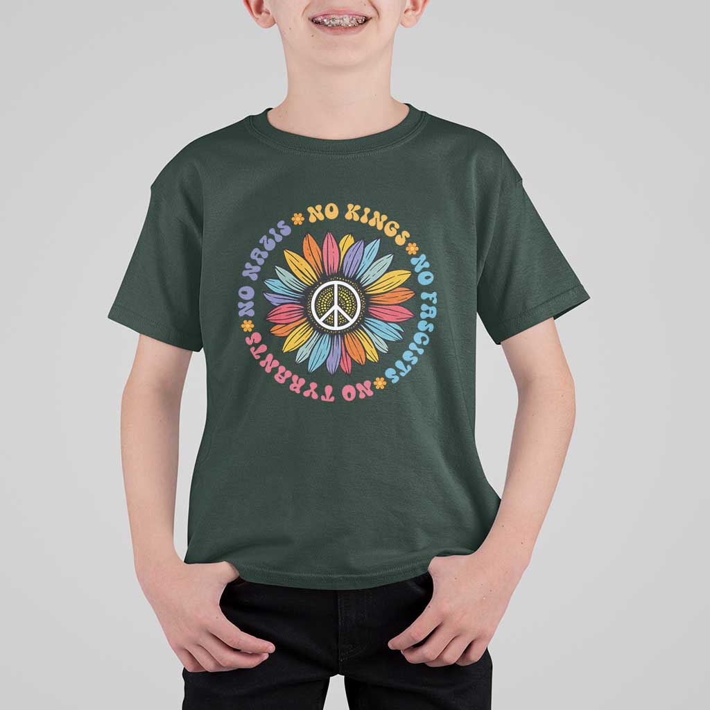 No Kings No Fascists No Tyrants No Nazis T Shirt For Kid Peace Floral Sunflower - Wonder Print Shop