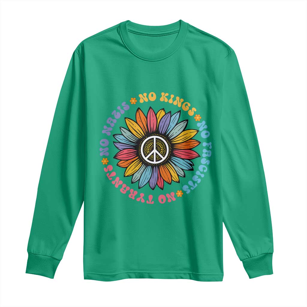No Kings No Fascists No Tyrants No Nazis Long Sleeve Shirt Peace Floral Sunflower - Wonder Print Shop
