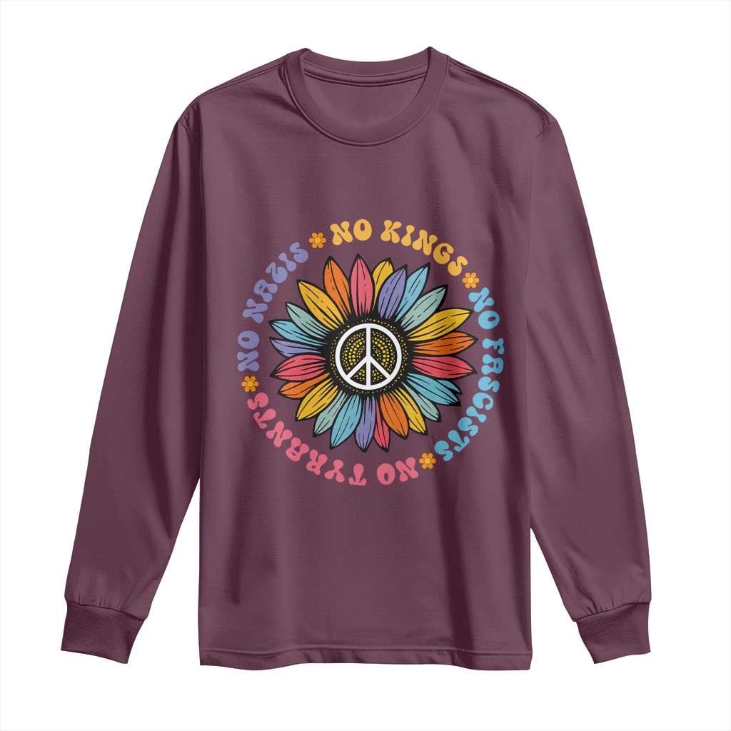 No Kings No Fascists No Tyrants No Nazis Long Sleeve Shirt Peace Floral Sunflower - Wonder Print Shop