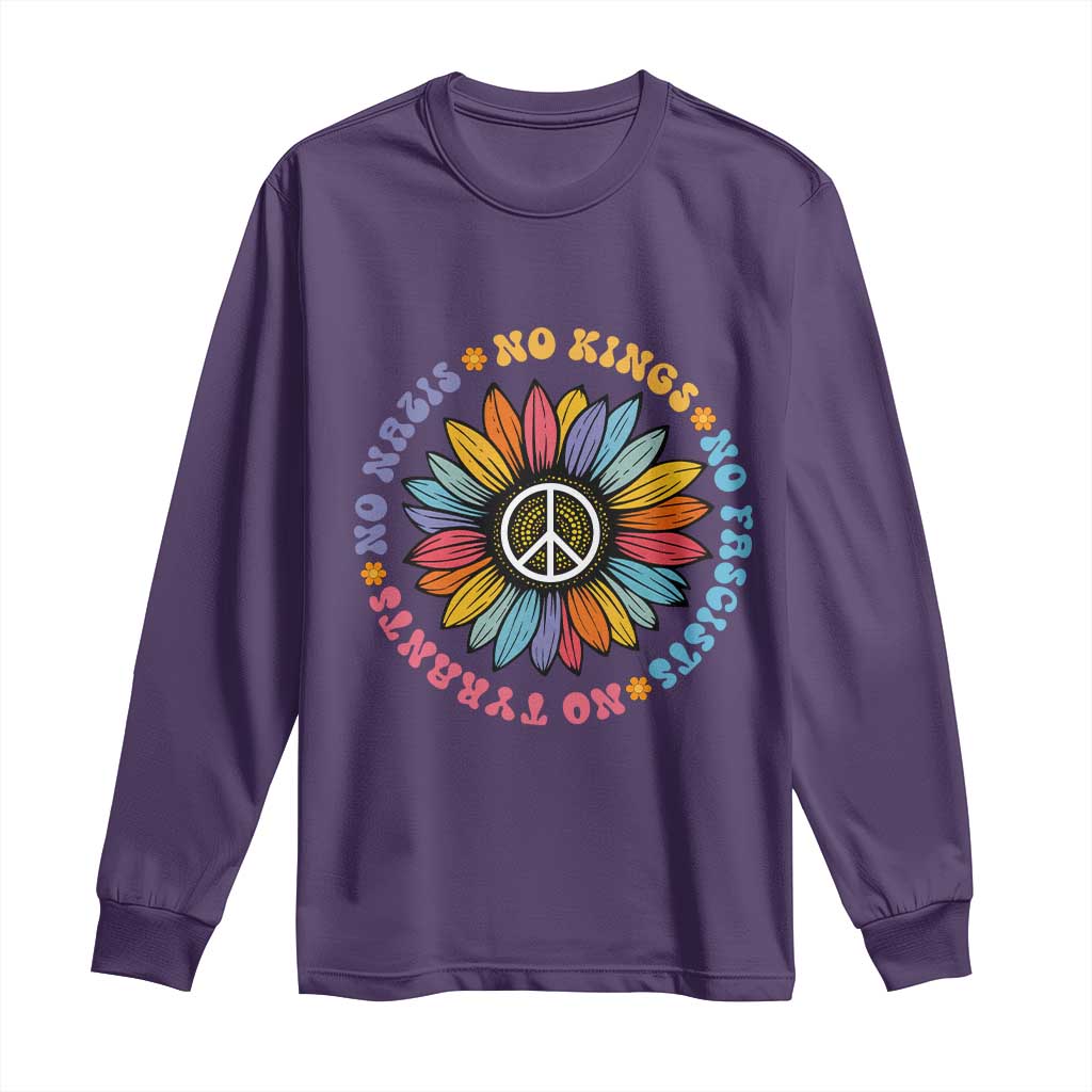 No Kings No Fascists No Tyrants No Nazis Long Sleeve Shirt Peace Floral Sunflower - Wonder Print Shop