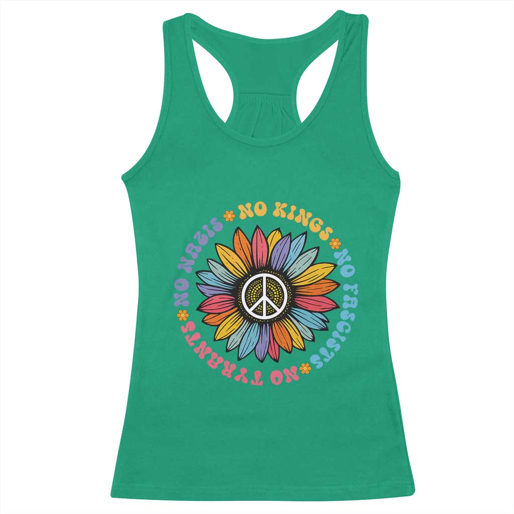 No Kings No Fascists No Tyrants No Nazis Racerback Tank Top Peace Floral Sunflower - Wonder Print Shop