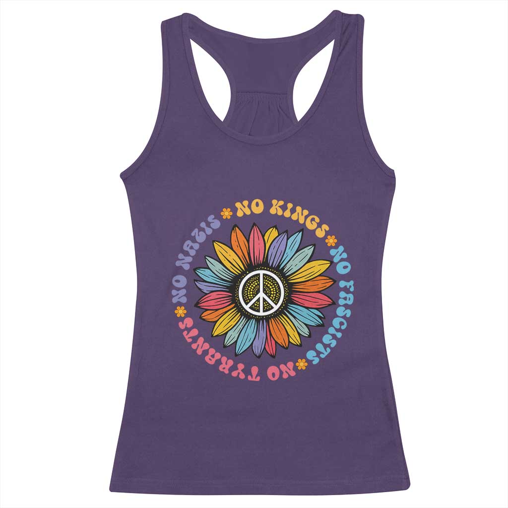 No Kings No Fascists No Tyrants No Nazis Racerback Tank Top Peace Floral Sunflower - Wonder Print Shop